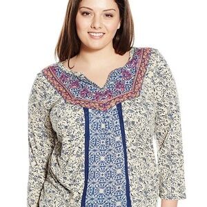 Lucky Brand Women's Plus-Size
Embroidered-Bib Top 2X